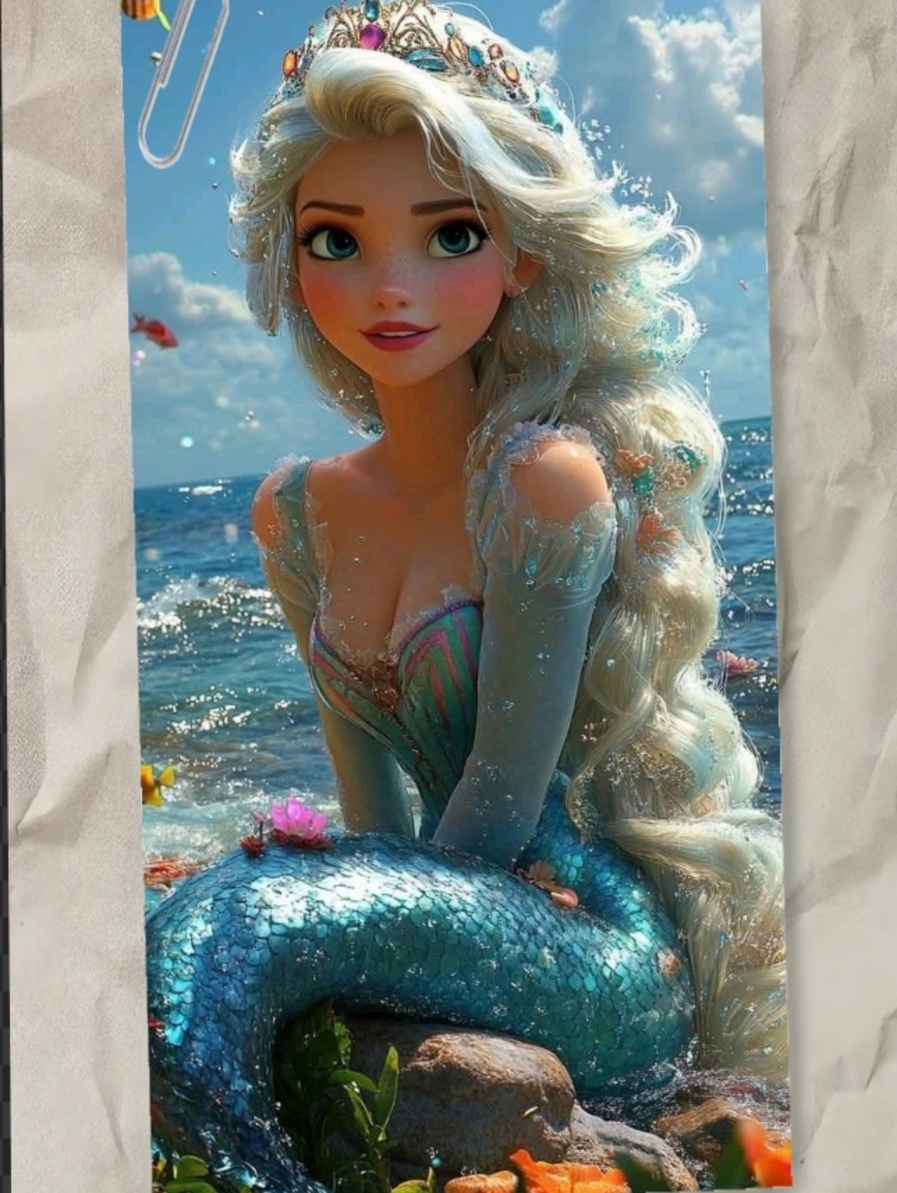 Mermaid Princess Wall Art - Teal & Aqua Fantasy Metal Poster Print
